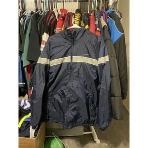 Size L- VTG 90’s Nike Navy Blue Gray Windbreaker Zipped Duster Light Jacket